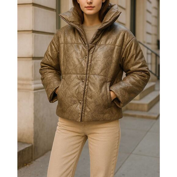 Nanushka Hide Jacket Vegan Leather Puffer Coat - Picture 1 of 7